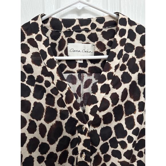 Cara Cara V Neck Blouse animal print cuff ties brown tan small - Picture 7 of 13